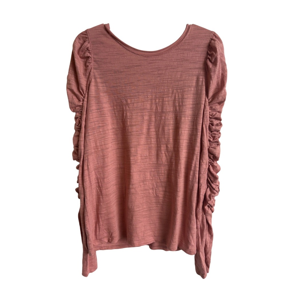 We The Free Free People Dusty Rose Slub Knit Ruched Sleeve Scoop Neck Top Large